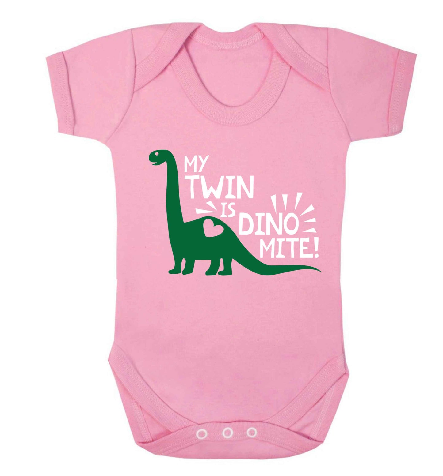 My twin is dinomite! Baby Vest pale pink 18-24 months