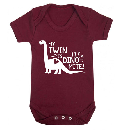 My twin is dinomite! Baby Vest maroon 18-24 months