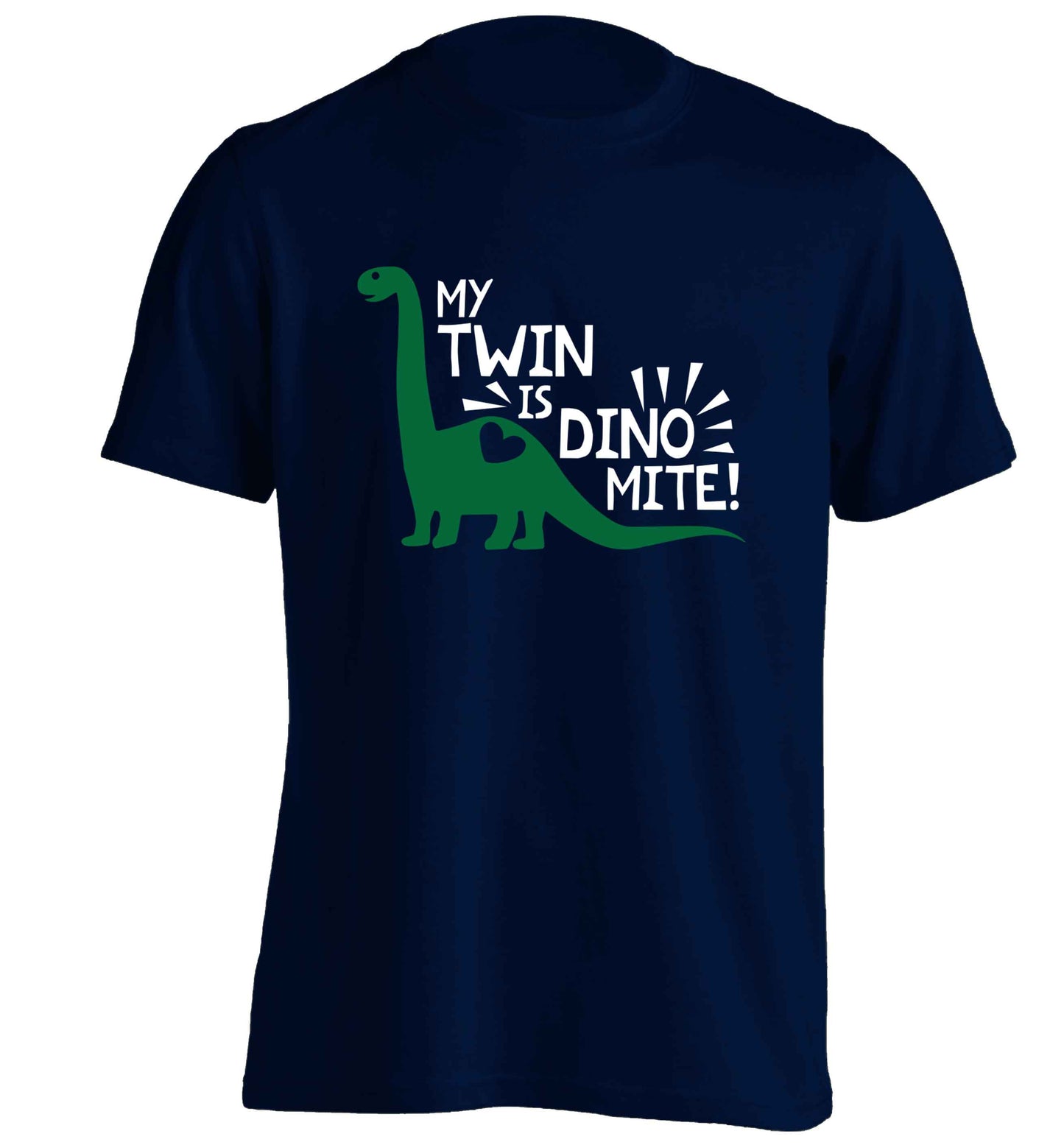My twin is dinomite! adults unisex navy Tshirt 2XL