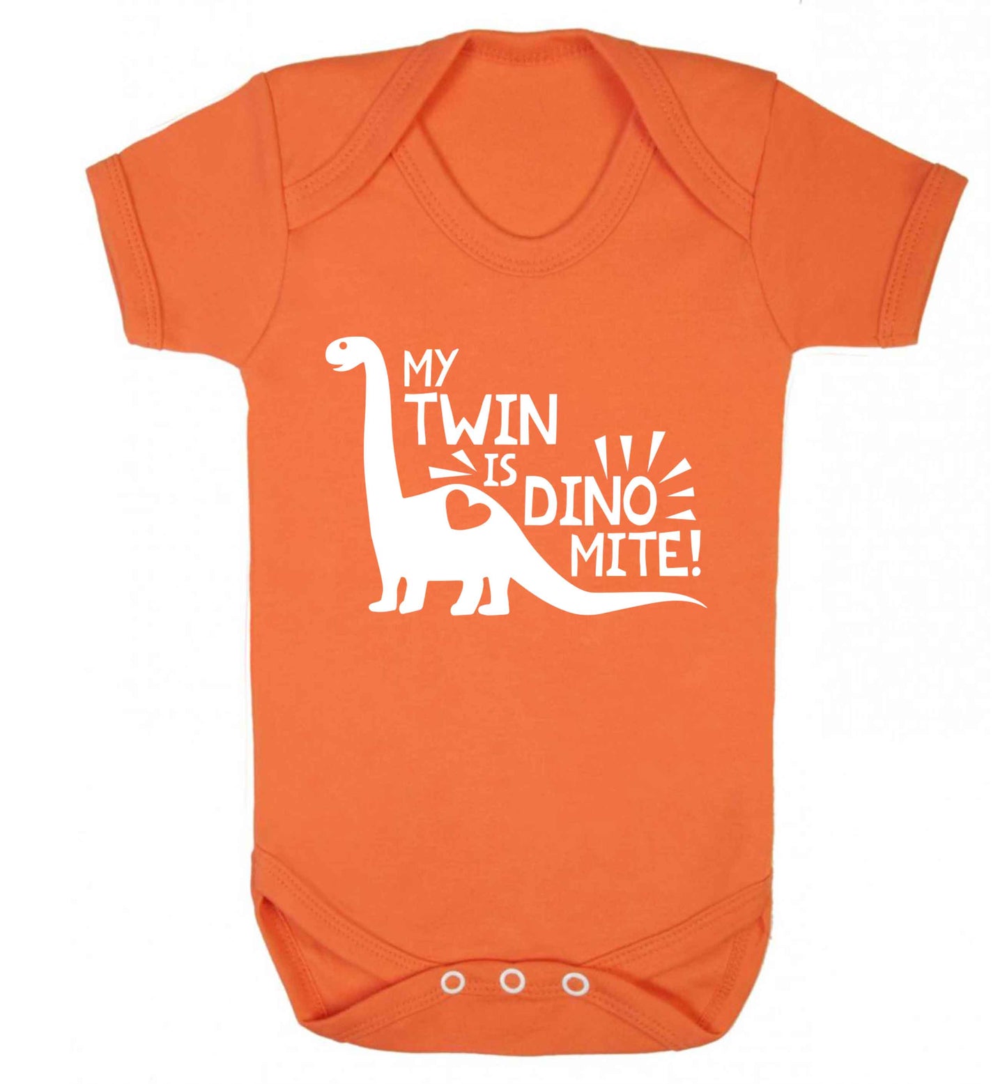 My twin is dinomite! Baby Vest orange 18-24 months