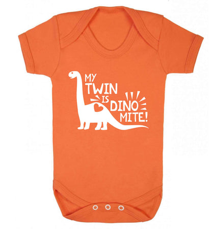 My twin is dinomite! Baby Vest orange 18-24 months