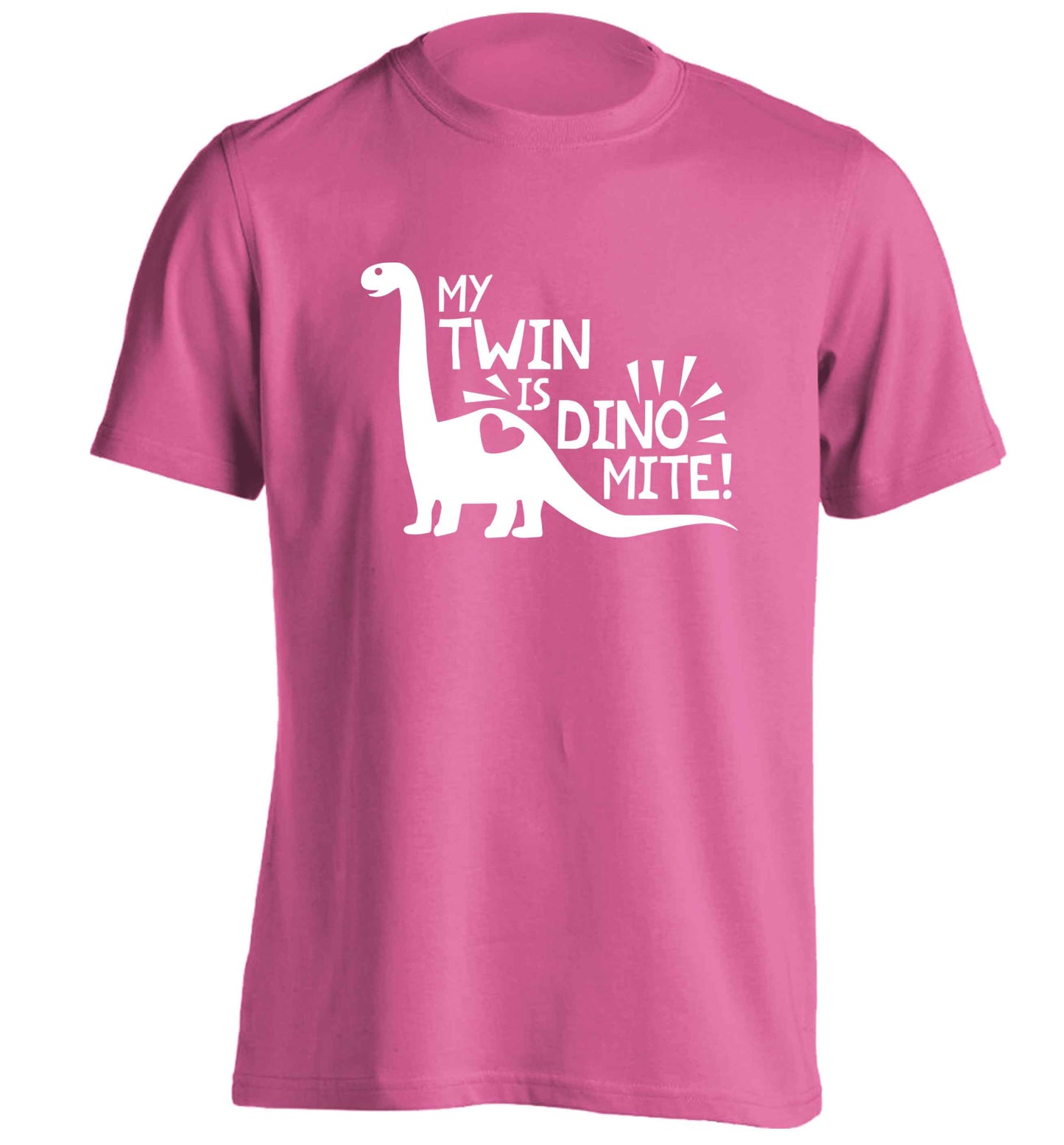 My twin is dinomite! adults unisex pink Tshirt 2XL