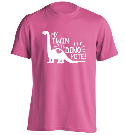 My twin is dinomite! adults unisex pink Tshirt 2XL