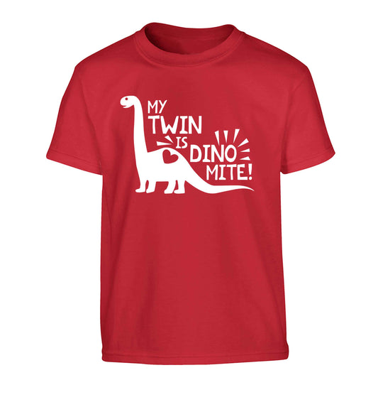 My twin is dinomite! Children's red Tshirt 12-13 Years