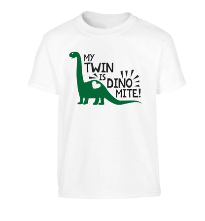 My twin is dinomite! Children's white Tshirt 12-13 Years