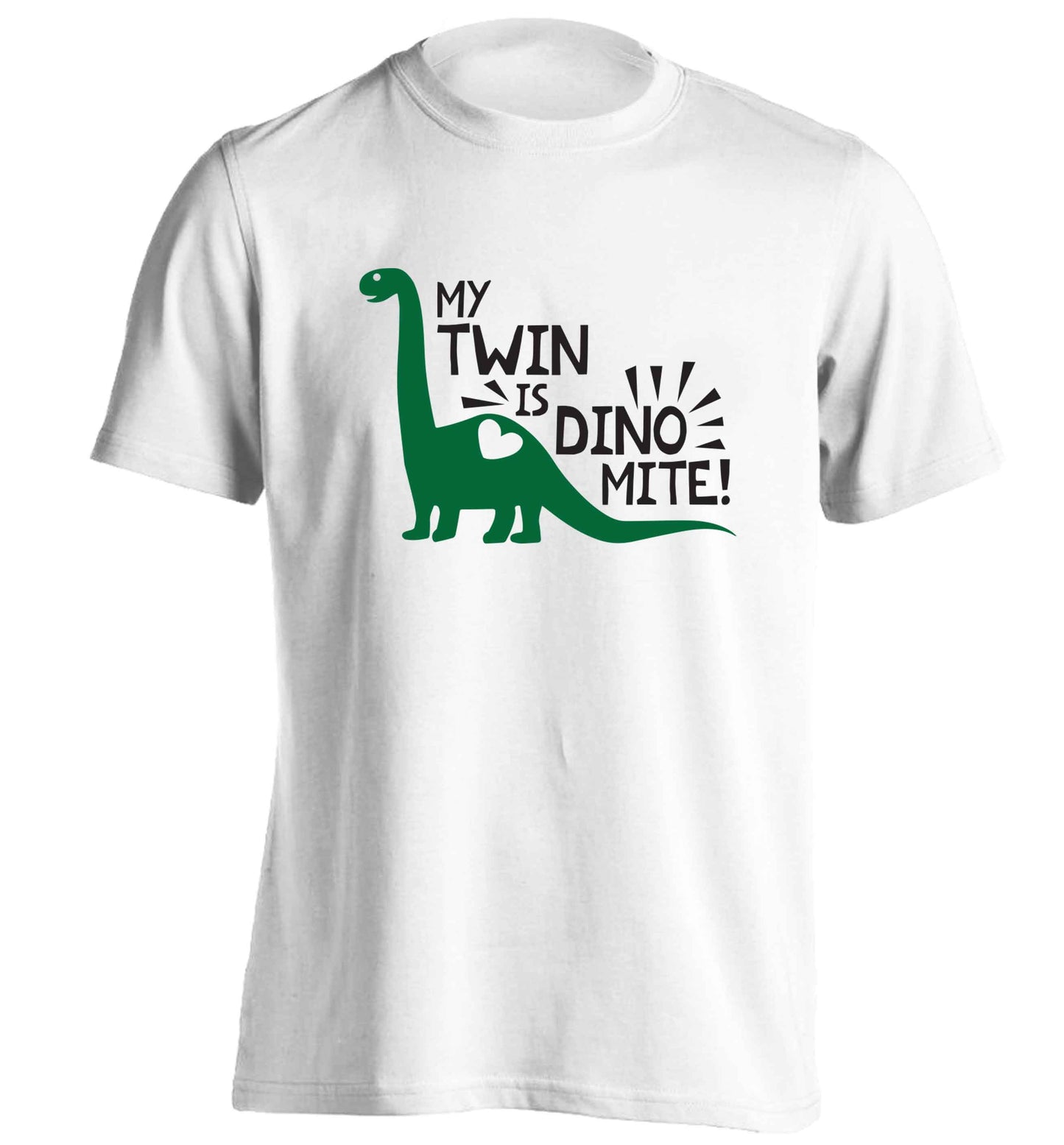 My twin is dinomite! adults unisex white Tshirt 2XL