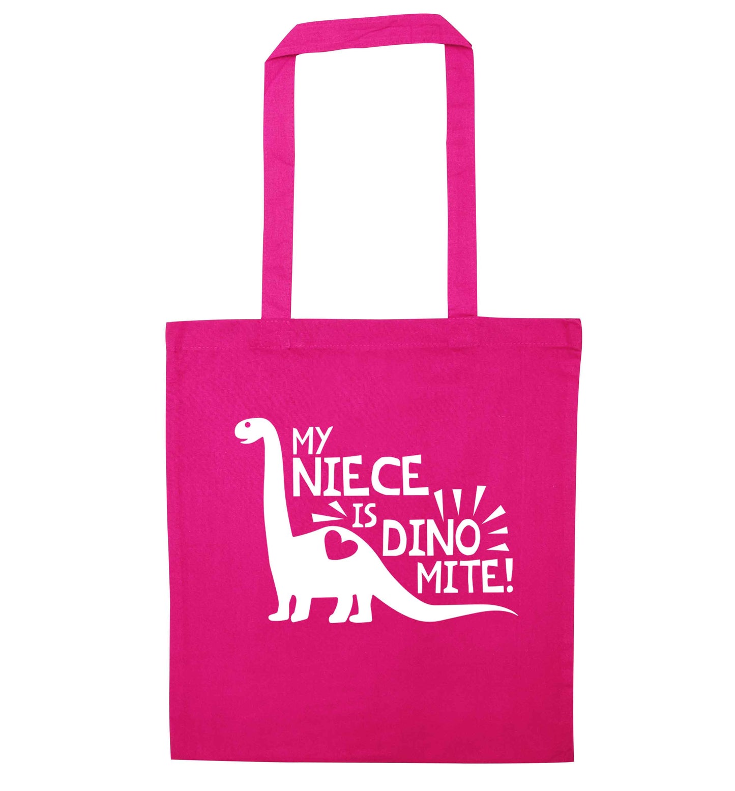 My niece is dinomite! pink tote bag