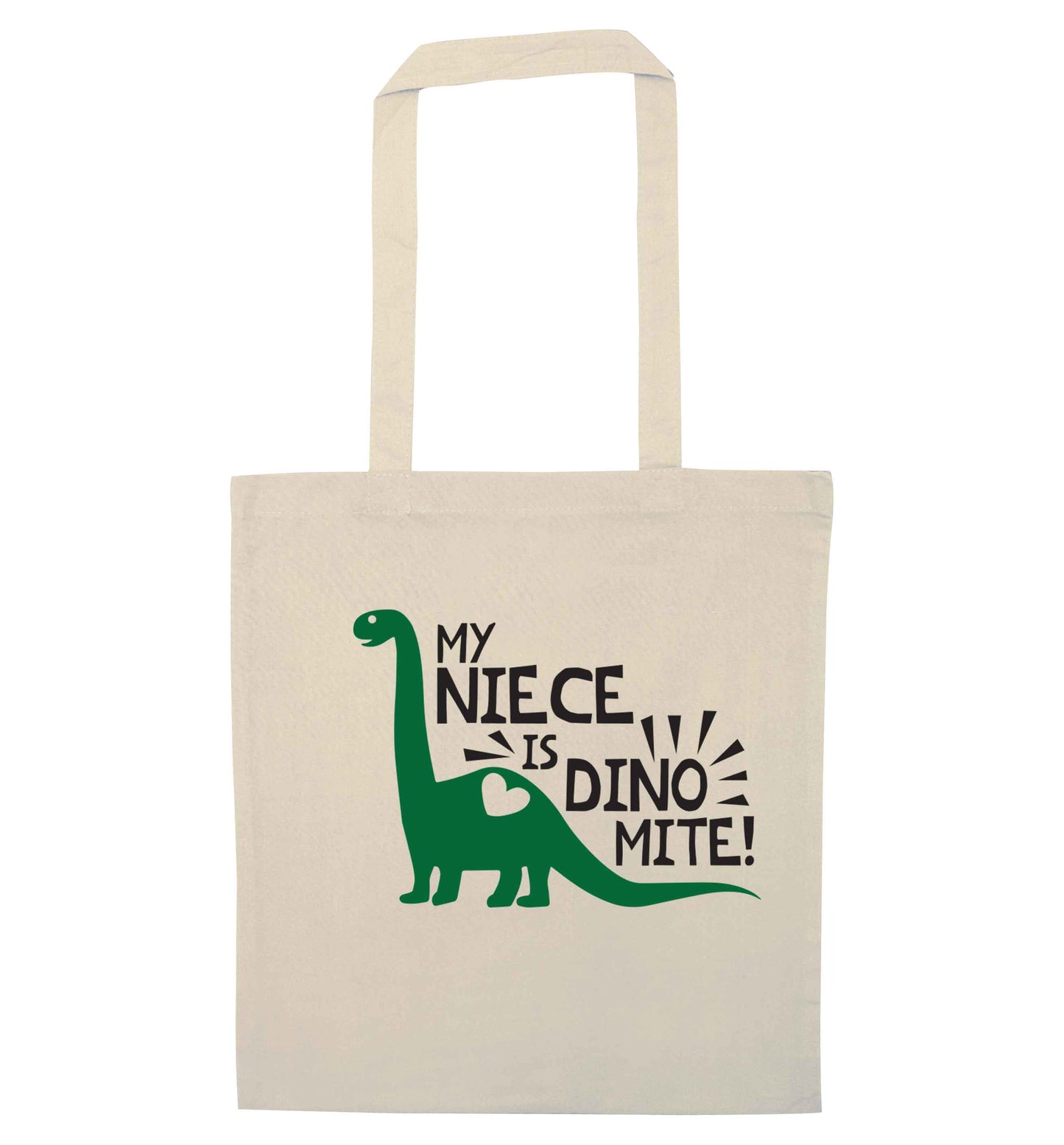 My niece is dinomite! natural tote bag