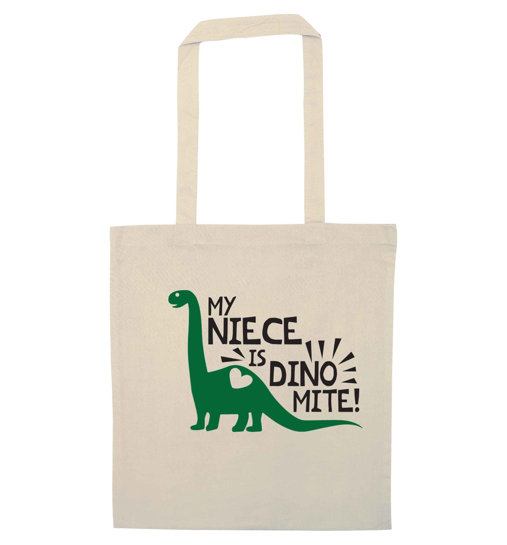 My niece is dinomite! natural tote bag