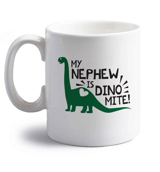 My nephew is dinomite! right handed white ceramic mug 