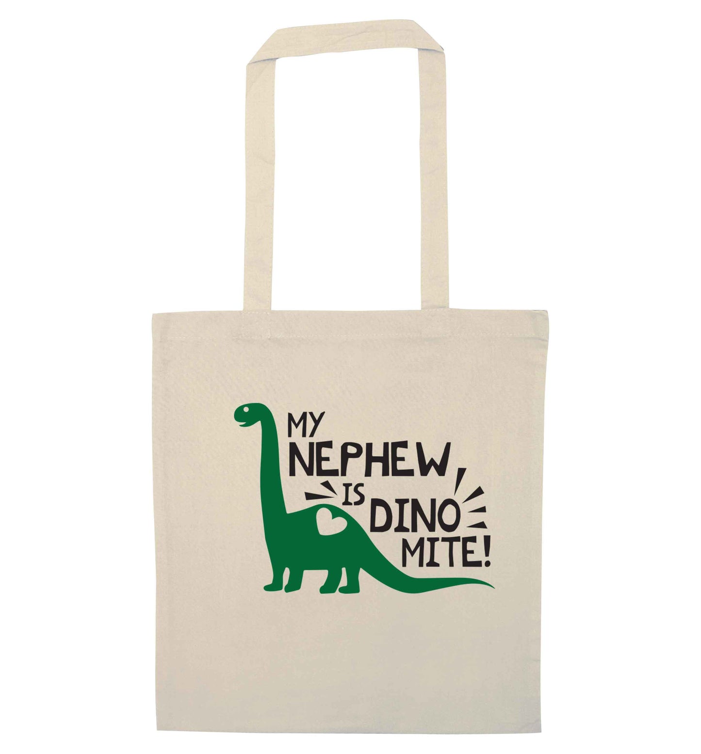 My nephew is dinomite! natural tote bag