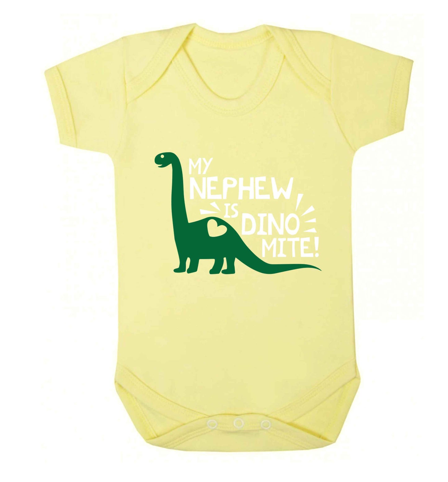 My nephew is dinomite! Baby Vest pale yellow 18-24 months