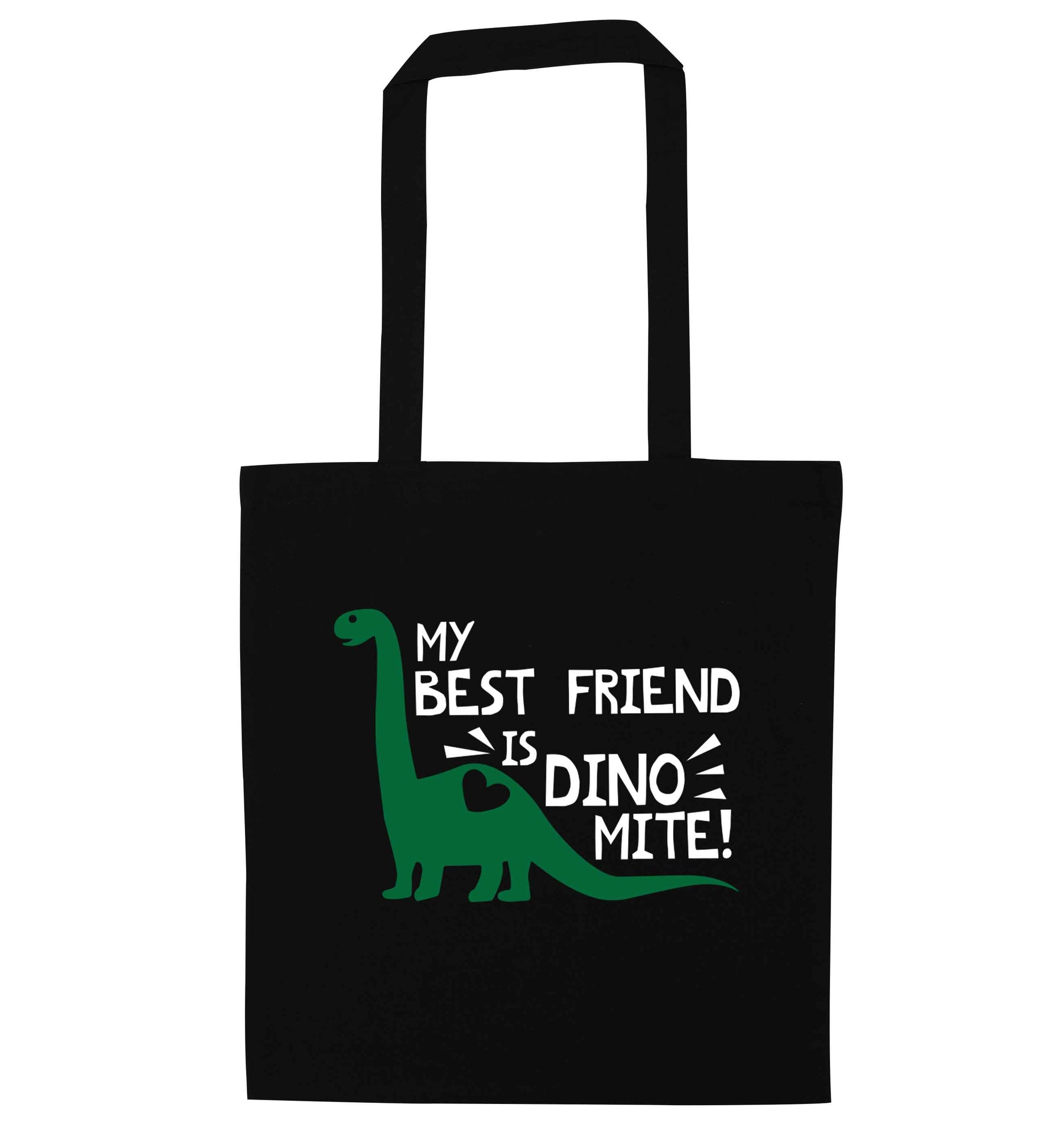 My cousin is dinomite! black tote bag