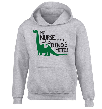My nurse is dinomite! children's grey hoodie 12-13 Years