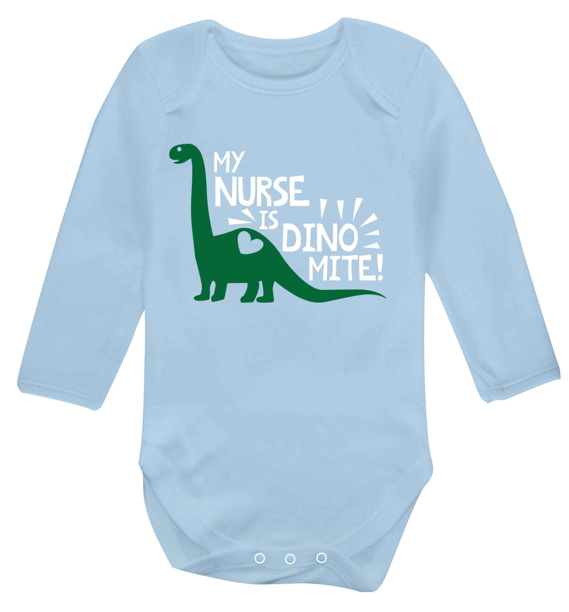 My nurse is dinomite! Baby Vest long sleeved pale blue 6-12 months