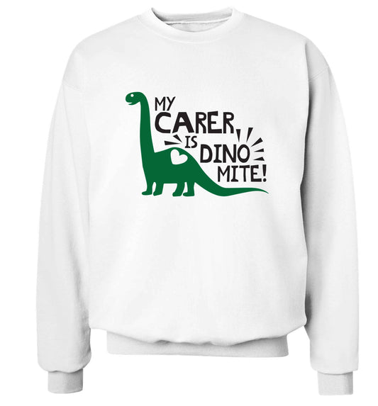 My carer is dinomite! Adult's unisex white Sweater 2XL