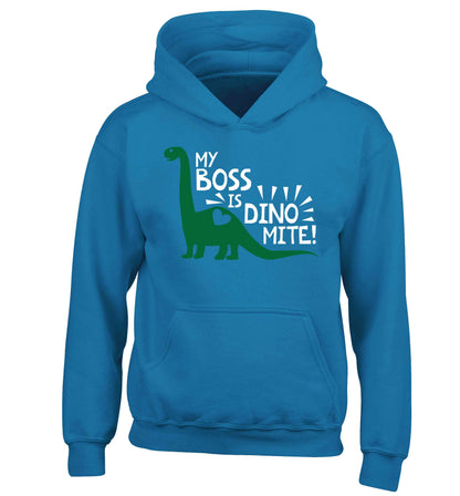 My boss is dinomite! children's blue hoodie 12-13 Years