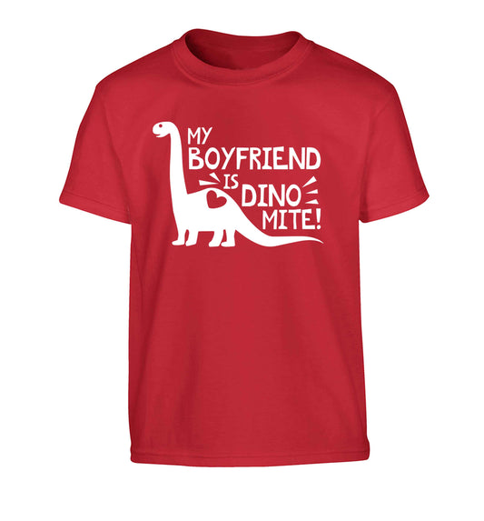My boyfriend is dinomite! Children's red Tshirt 12-13 Years