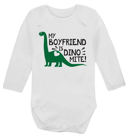 My boyfriend is dinomite! Baby Vest long sleeved white 6-12 months