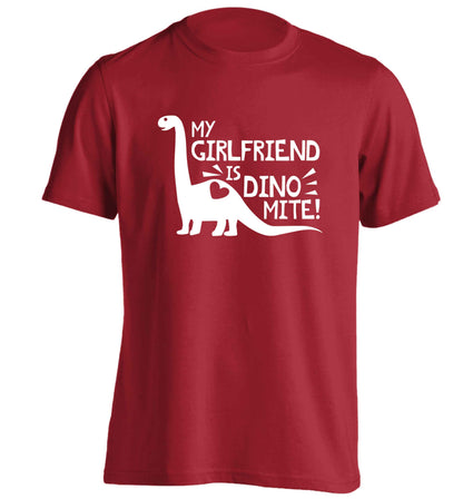 My girlfriend is dinomite! adults unisex red Tshirt 2XL