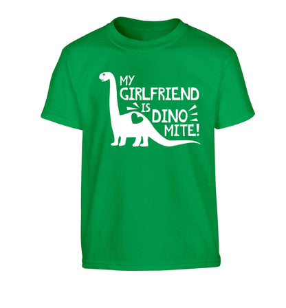My girlfriend is dinomite! Children's green Tshirt 12-13 Years