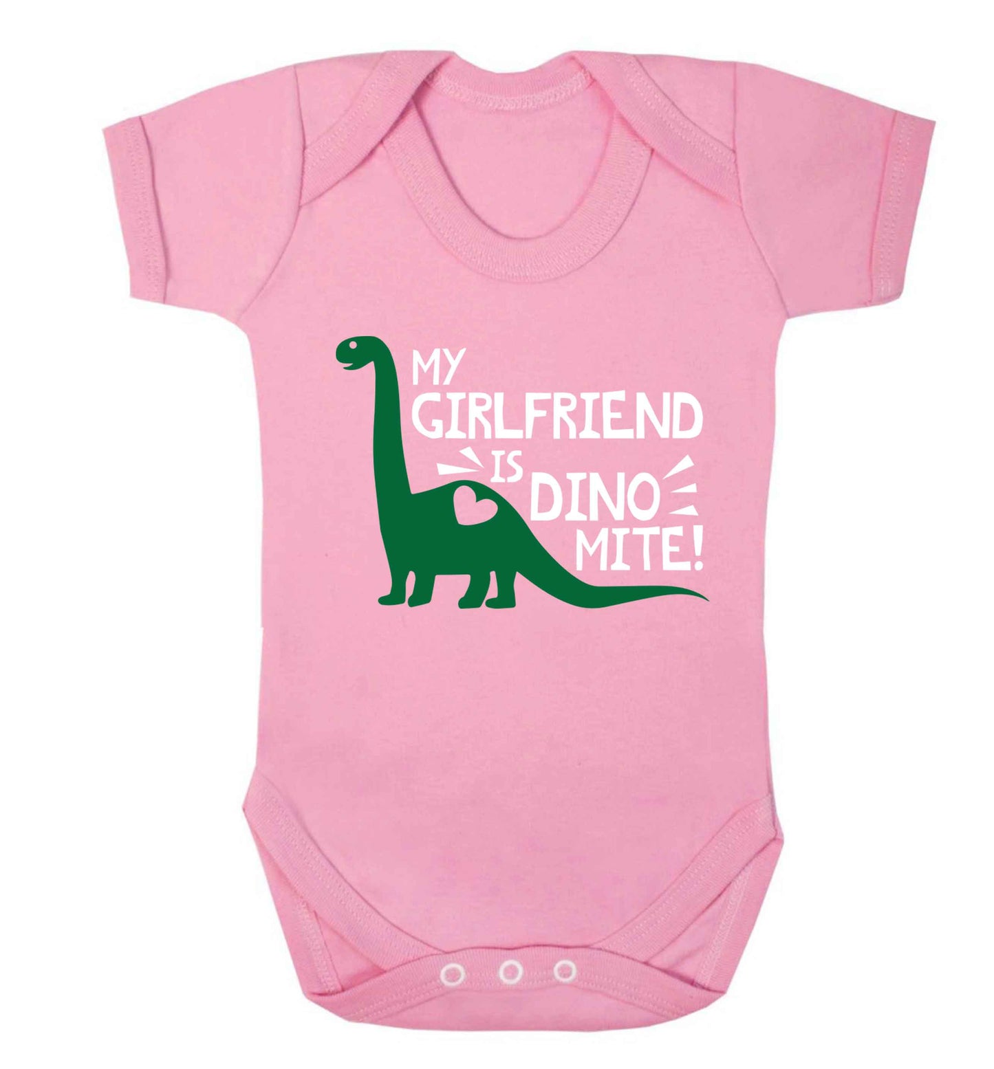 My girlfriend is dinomite! Baby Vest pale pink 18-24 months