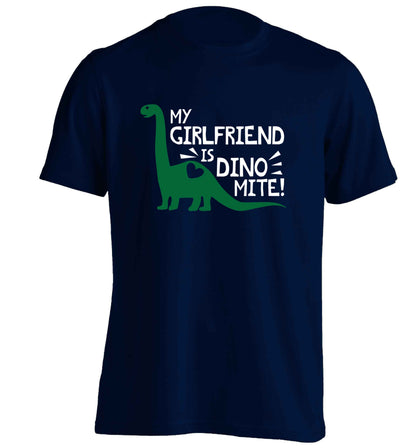 My girlfriend is dinomite! adults unisex navy Tshirt 2XL