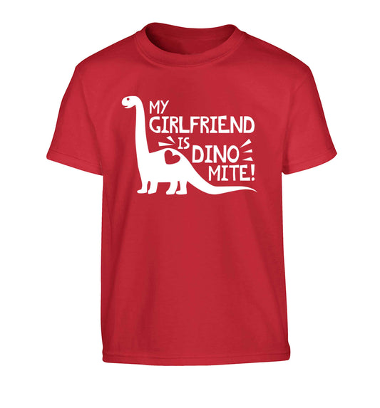 My girlfriend is dinomite! Children's red Tshirt 12-13 Years