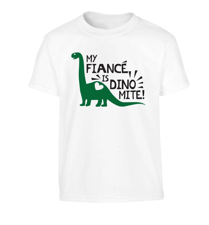 My fiance is dinomite! Children's white Tshirt 12-13 Years