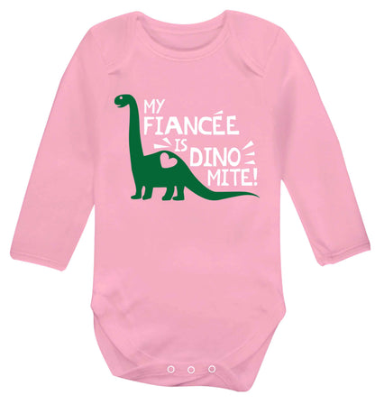 My fiancee is dinomite! Baby Vest long sleeved pale pink 6-12 months