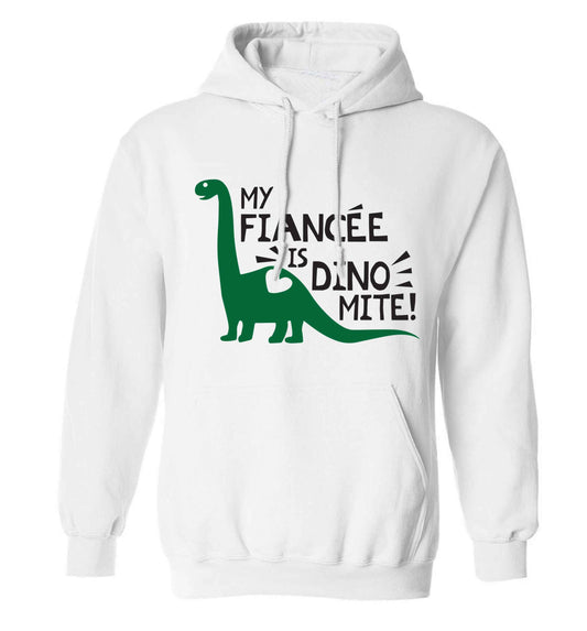 My fiancee is dinomite! adults unisex white hoodie 2XL