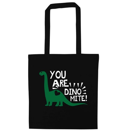 You are dinomite! black tote bag