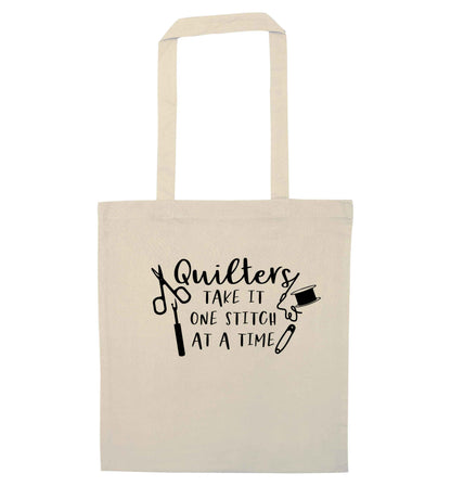 Quilters take it one stitch at a time  natural tote bag