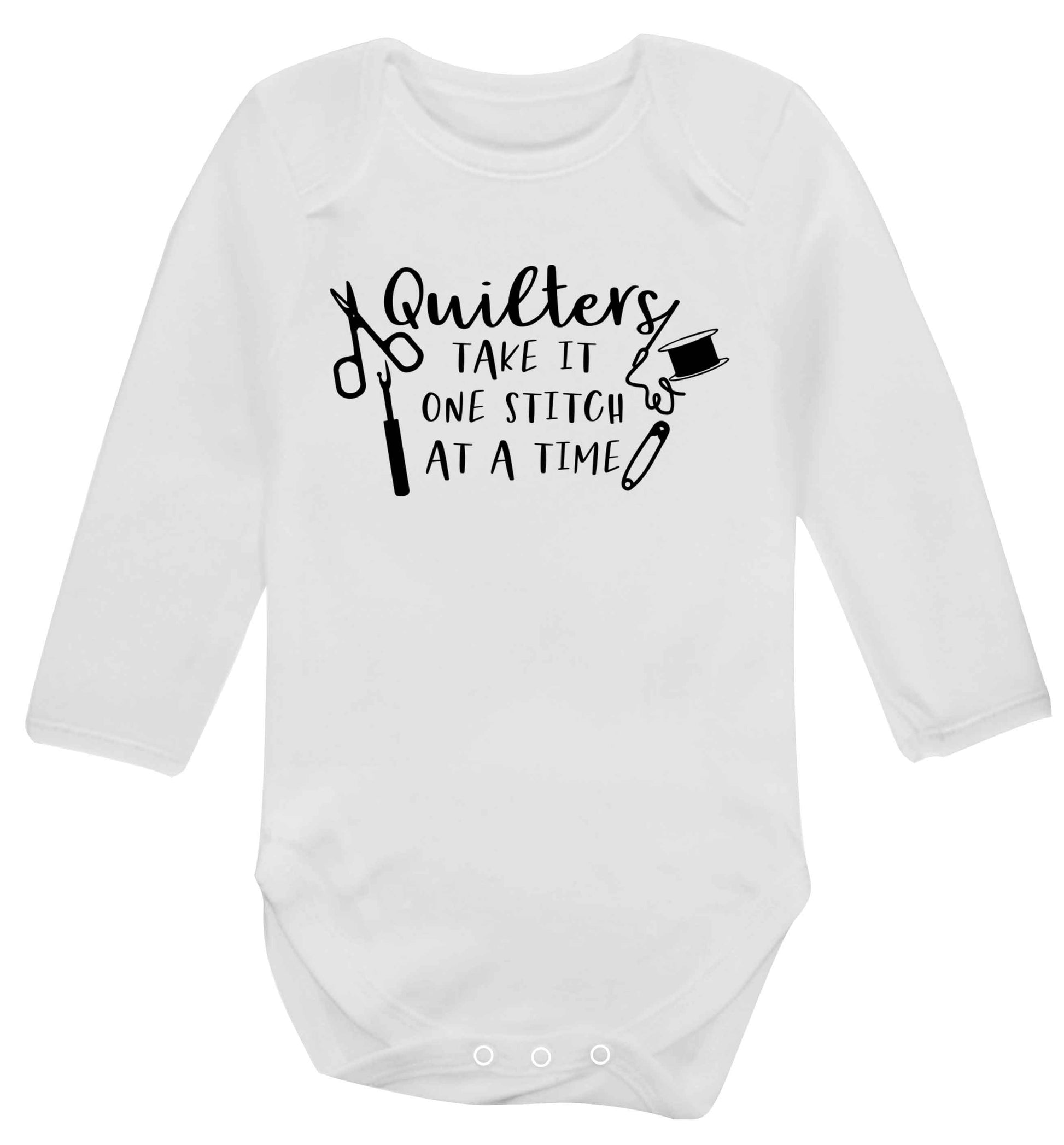 Quilters take it one stitch at a time  Baby Vest long sleeved white 6-12 months