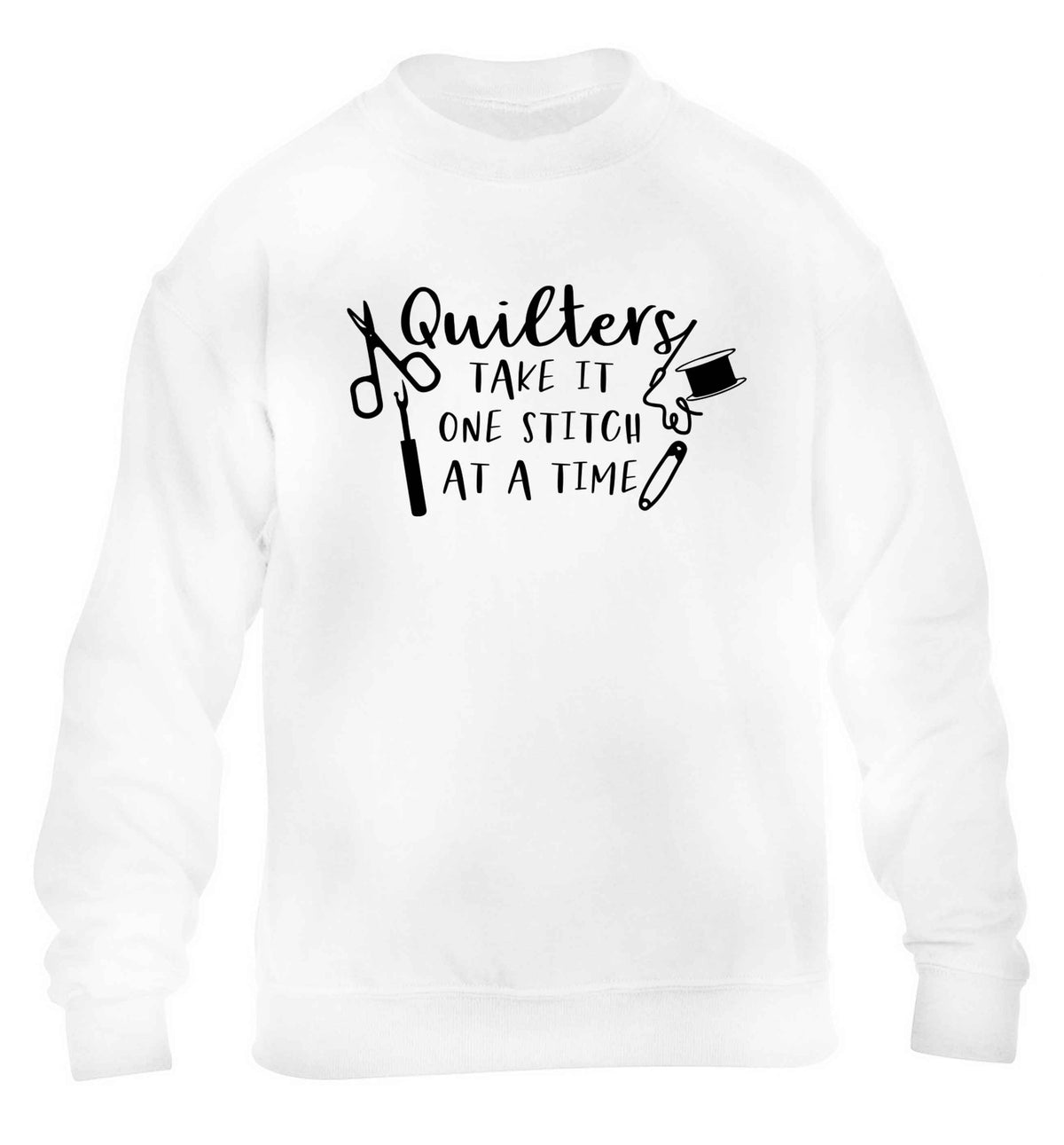 Quilters take it one stitch at a time  children's white sweater 12-13 Years