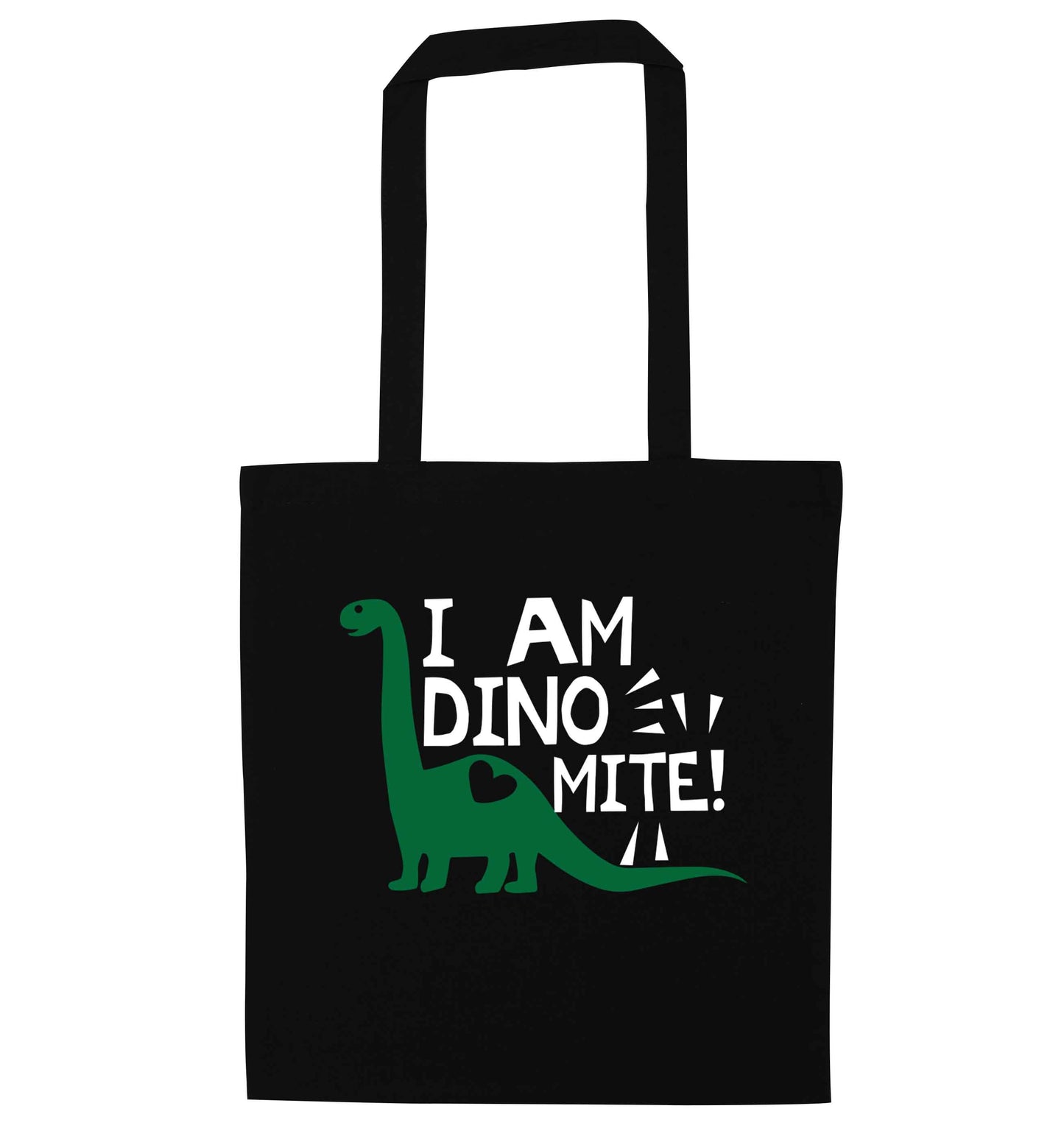 I am dinomite! black tote bag
