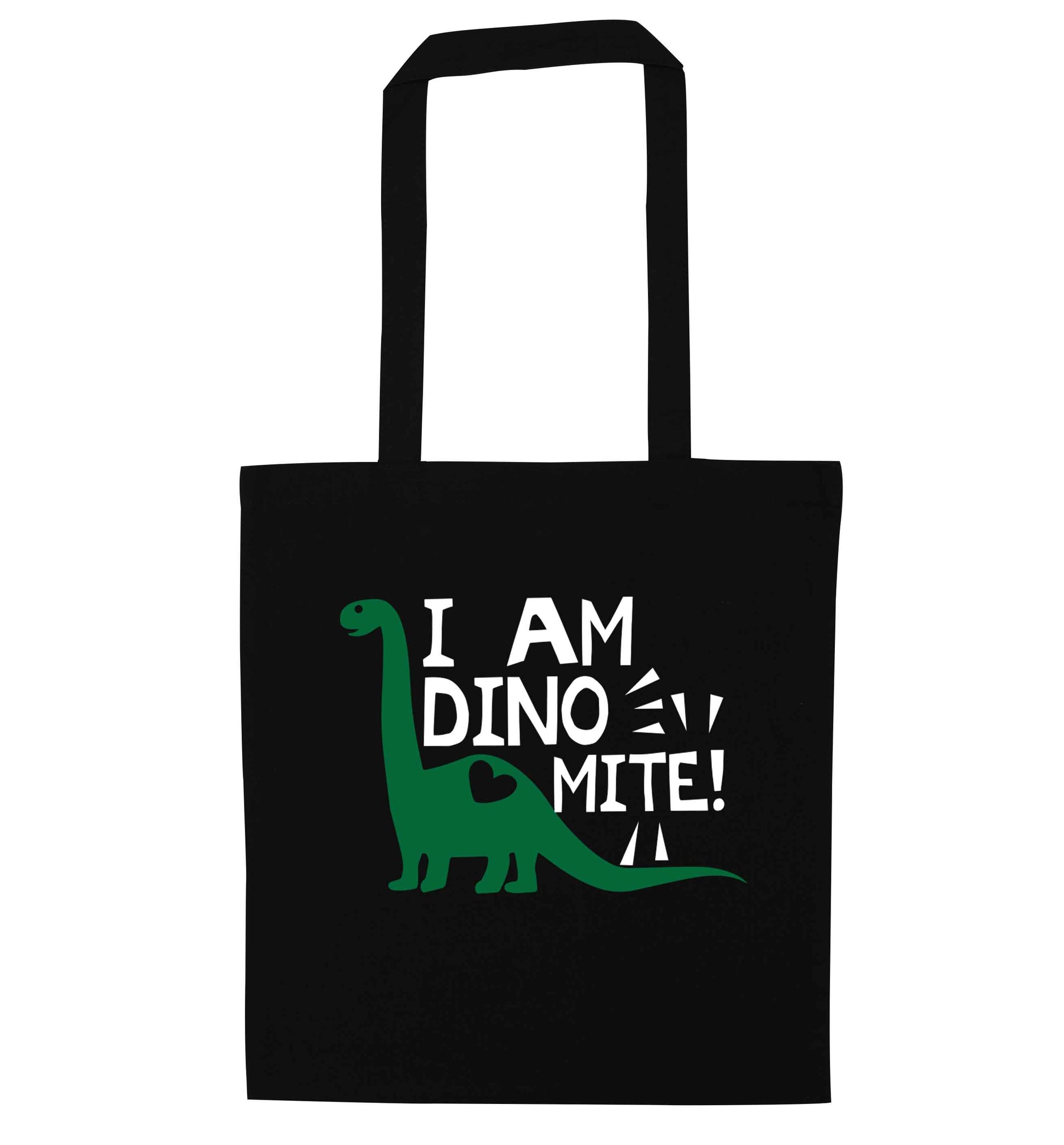 I am dinomite! black tote bag