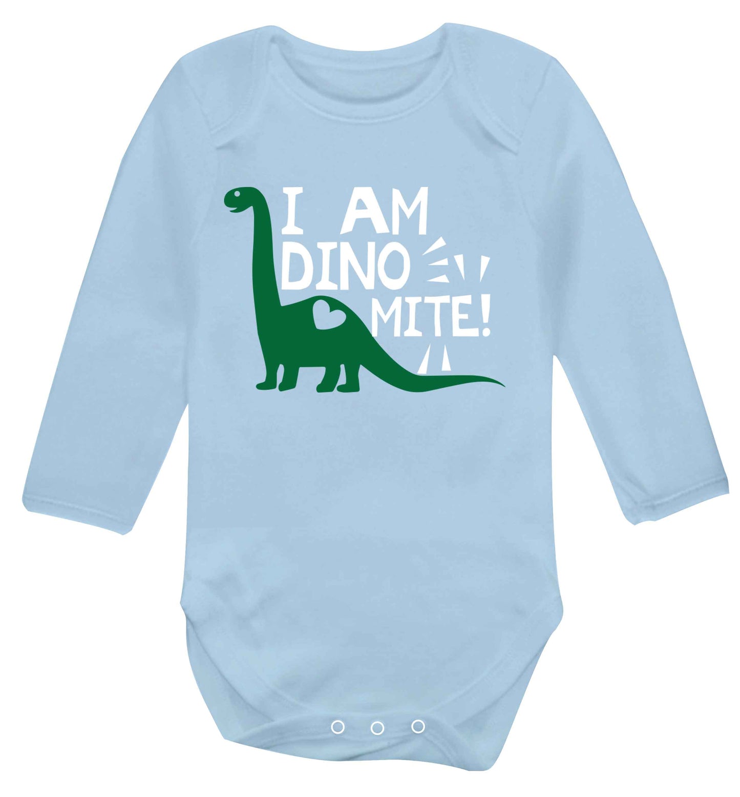 I am dinomite! Baby Vest long sleeved pale blue 6-12 months