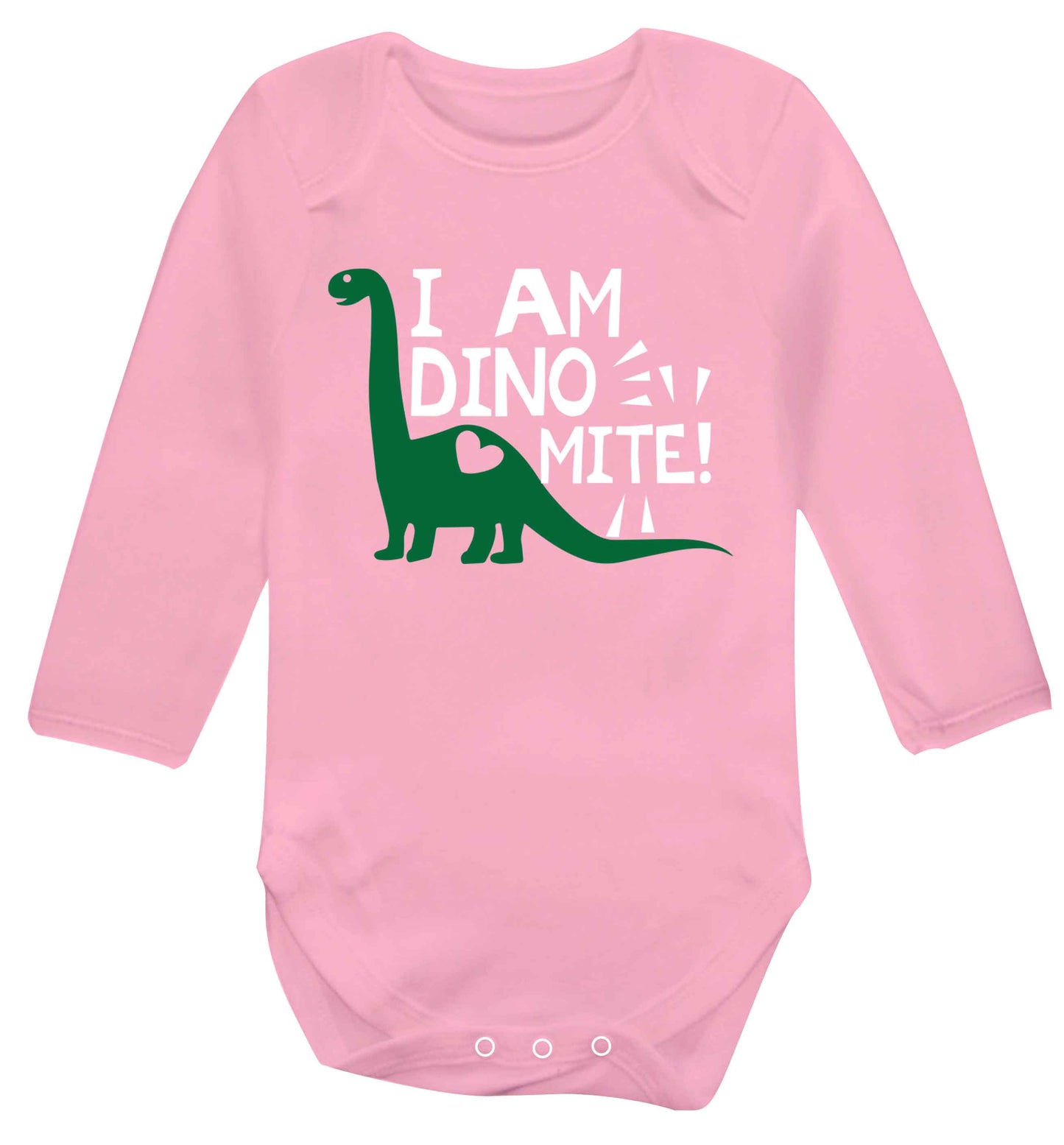 I am dinomite! Baby Vest long sleeved pale pink 6-12 months