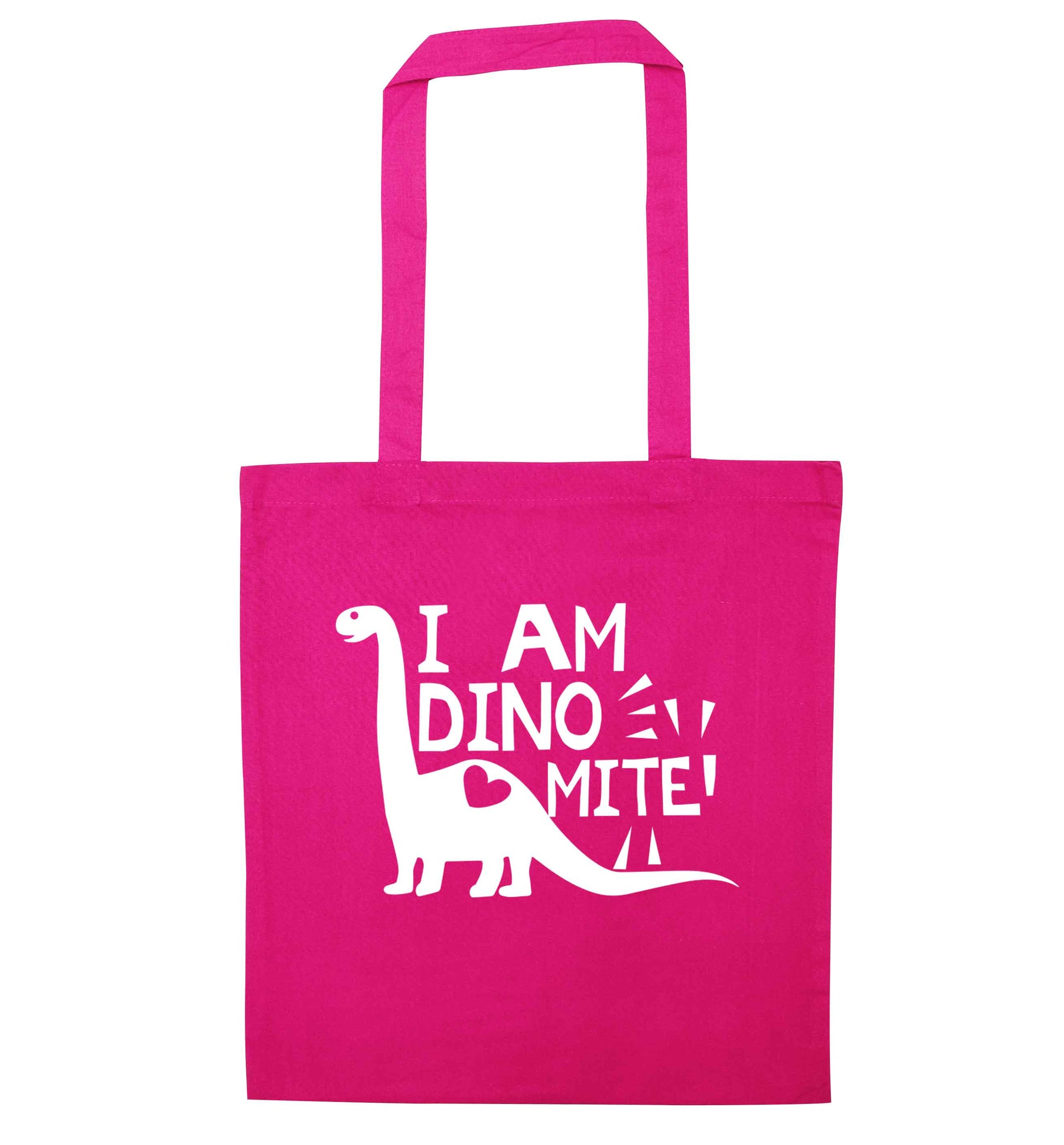 I am dinomite! pink tote bag