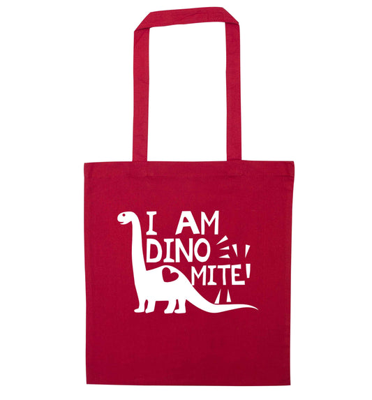 I am dinomite! red tote bag