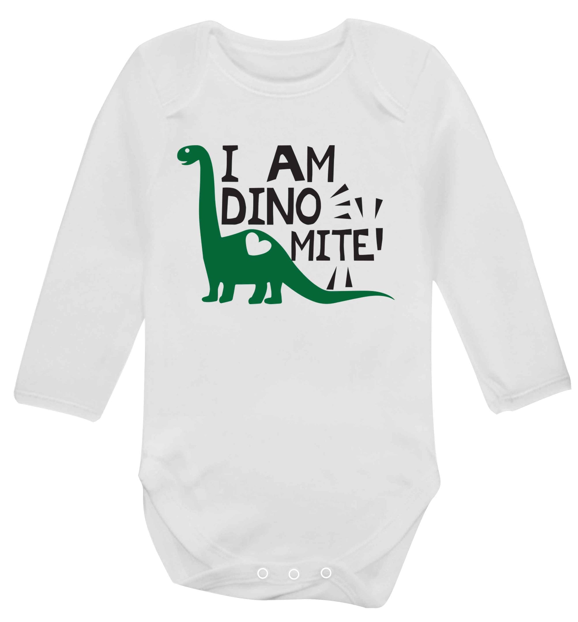 I am dinomite! Baby Vest long sleeved white 6-12 months