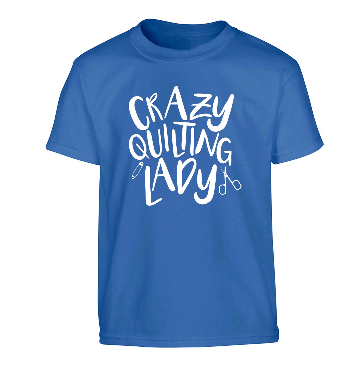 Crazy quilting lady Children's blue Tshirt 12-13 Years