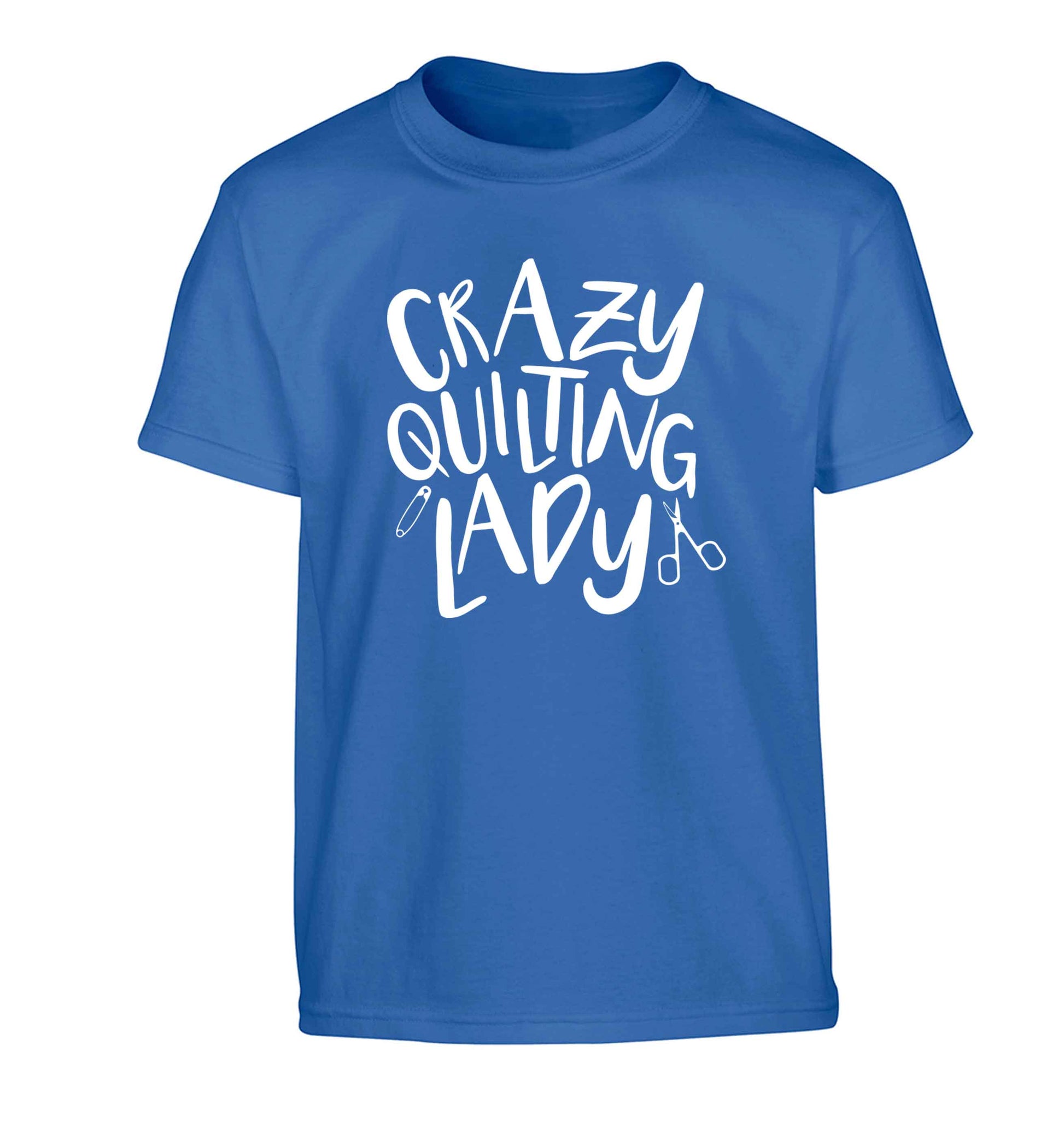 Crazy quilting lady Children's blue Tshirt 12-13 Years