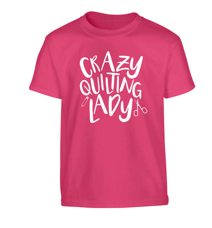 Crazy quilting lady Children's pink Tshirt 12-13 Years