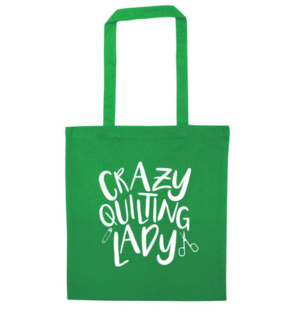Crazy quilting lady green tote bag