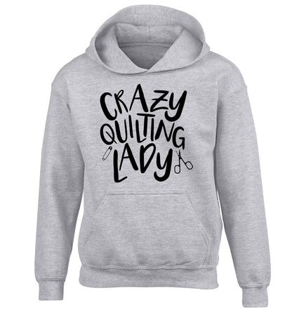 Crazy quilting lady children's grey hoodie 12-13 Years
