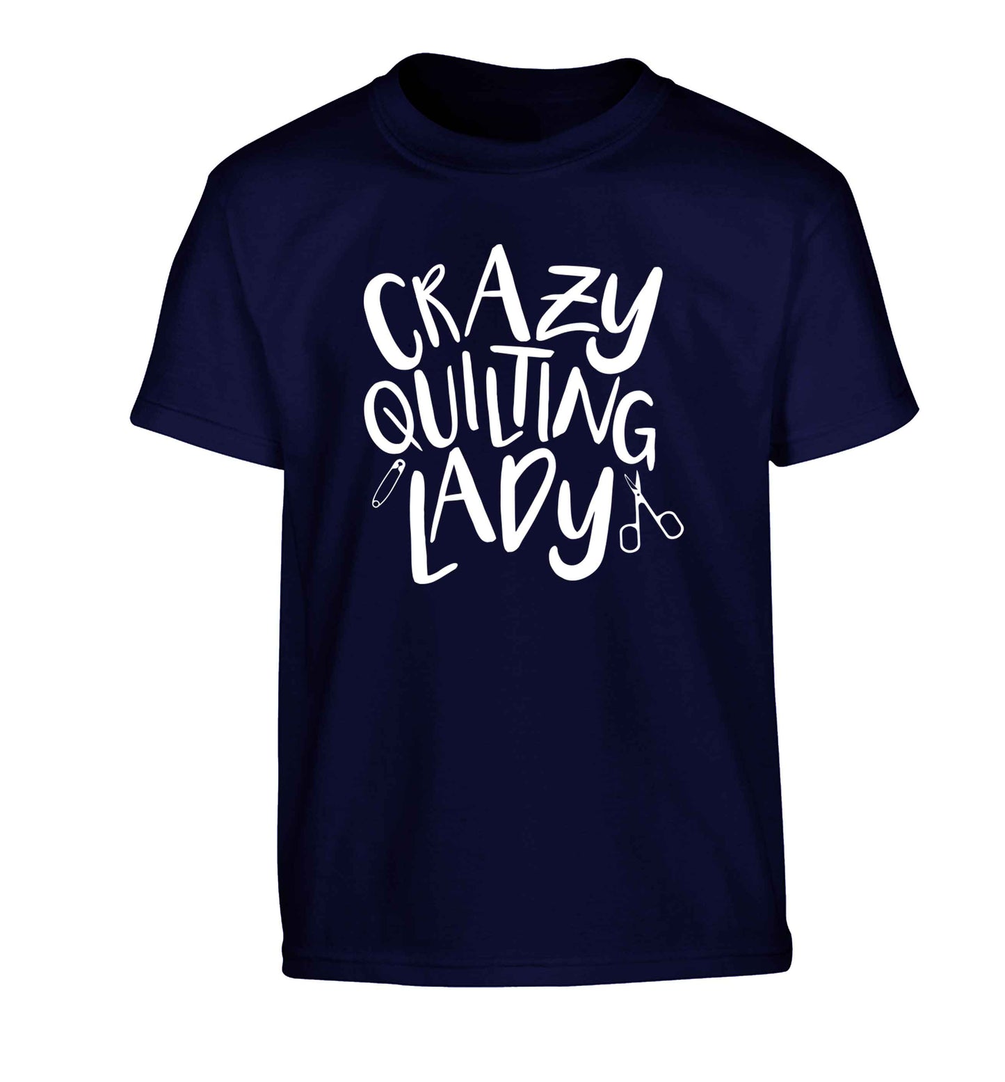 Crazy quilting lady Children's navy Tshirt 12-13 Years