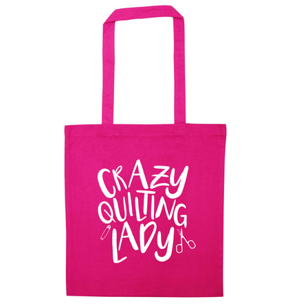 Crazy quilting lady pink tote bag