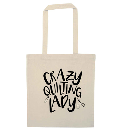 Crazy quilting lady natural tote bag